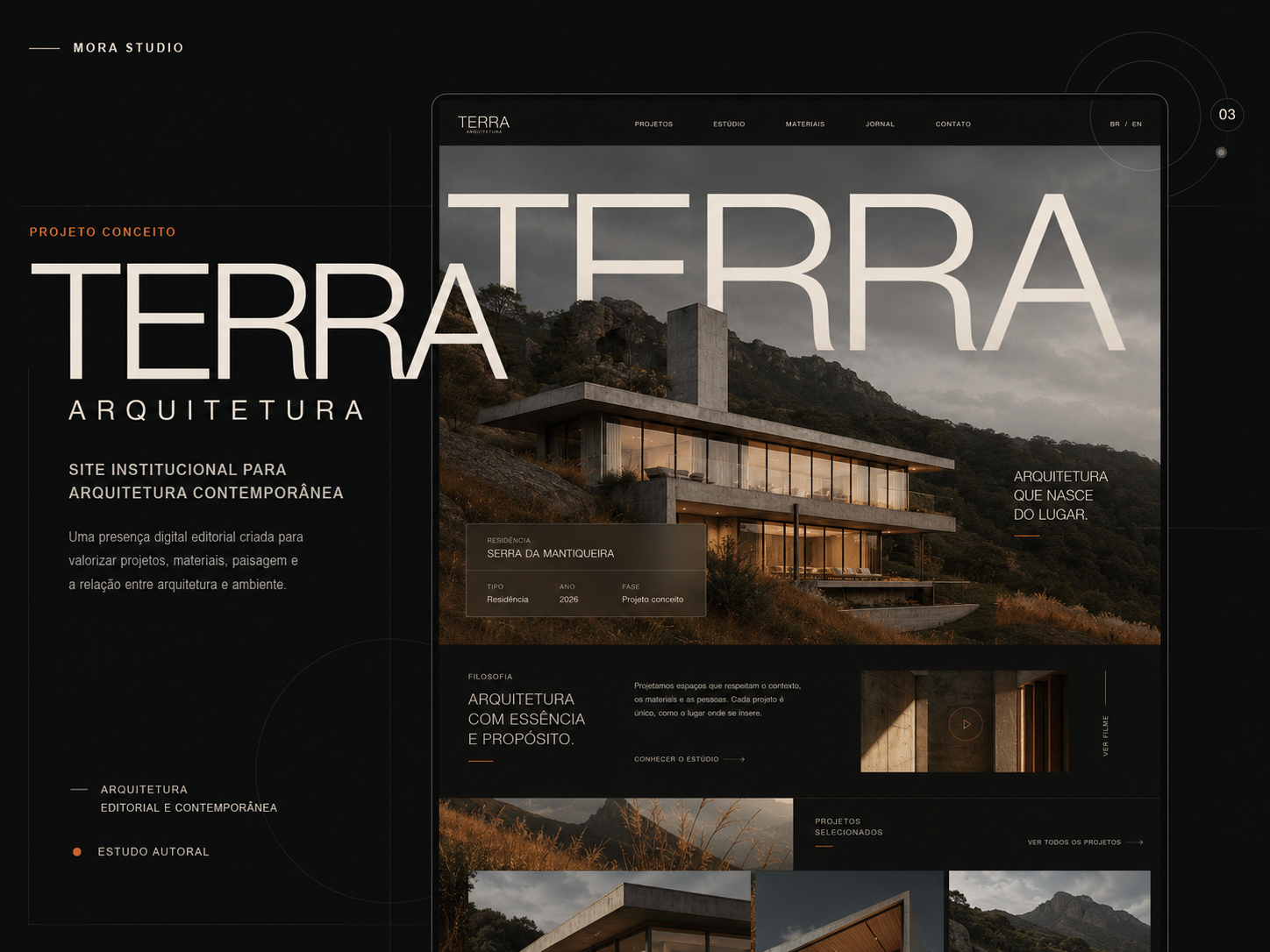 Site conceito da TERRA Arquitetura com residência integrada à paisagem